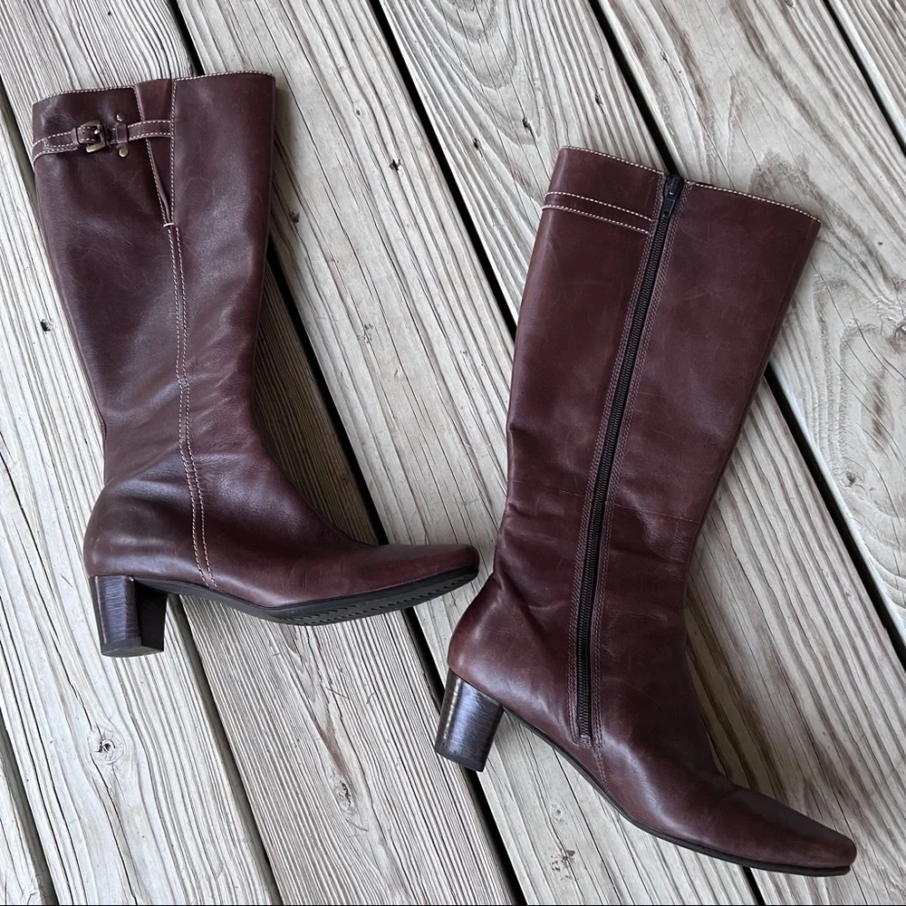 Ecco brown tall boots low heel 38 7.5 - Picture 9 of 9